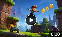 A platformer video showing the hero collecting coins